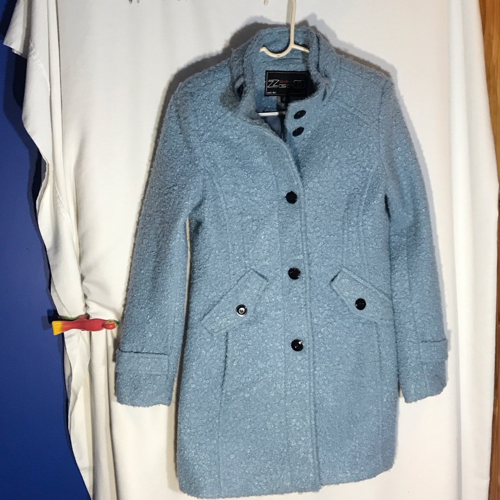 Rothschild Light Blue Tweed Pea Coat, Size Small